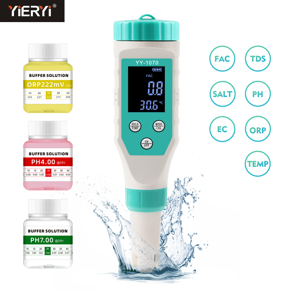 Marine Aquarium Water Testing - Digitale Ph/Chloor/Orp/Ec/Tds/Zoutgehalte/Temp/Fac Zwembad Water Kwaliteit Monitor